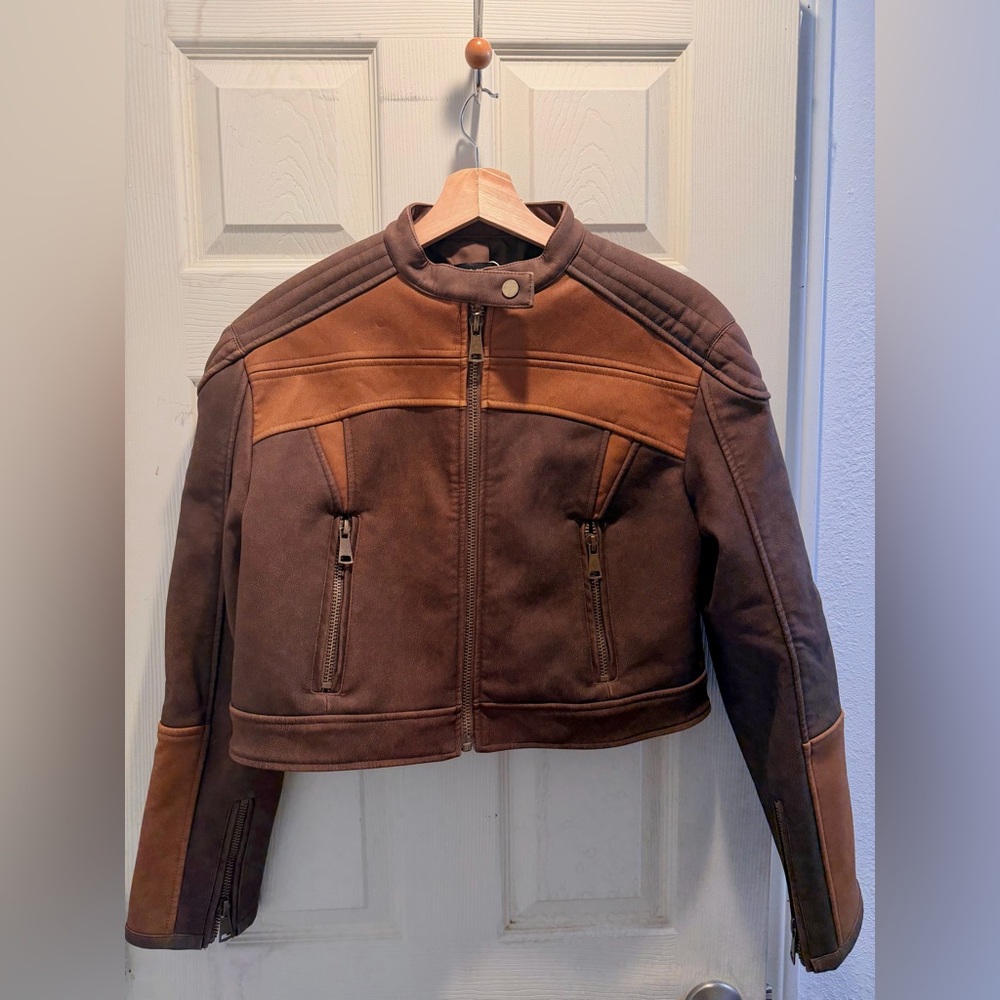 Brown and Tan Cropped Jacket